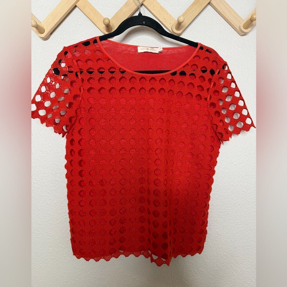Tory Burch Cut Out Embroidered Blouse Sz XS